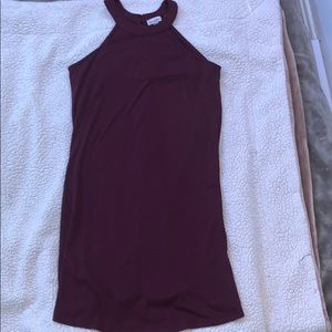 Maroon high neck mini dress